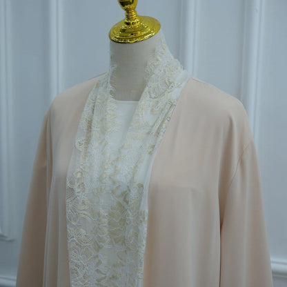 Lace-Panel Flared-Sleeve Open Abaya with Pockets(MOA332) - A-1 Thread Vault