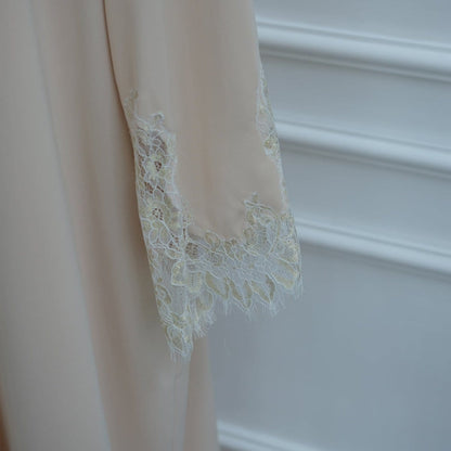 Lace-Panel Flared-Sleeve Open Abaya with Pockets(MOA332) - A-1 Thread Vault
