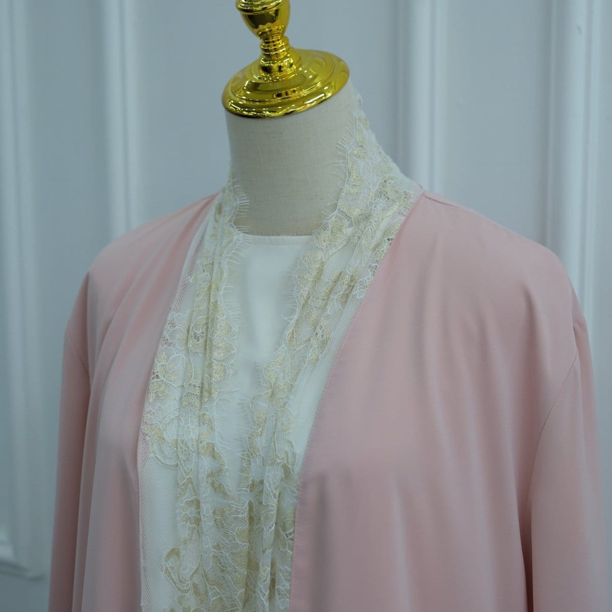 Lace-Panel Flared-Sleeve Open Abaya with Pockets(MOA332) - A-1 Thread Vault