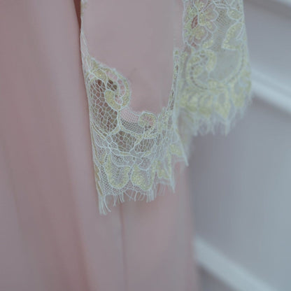 Lace-Panel Flared-Sleeve Open Abaya with Pockets(MOA332) - A-1 Thread Vault