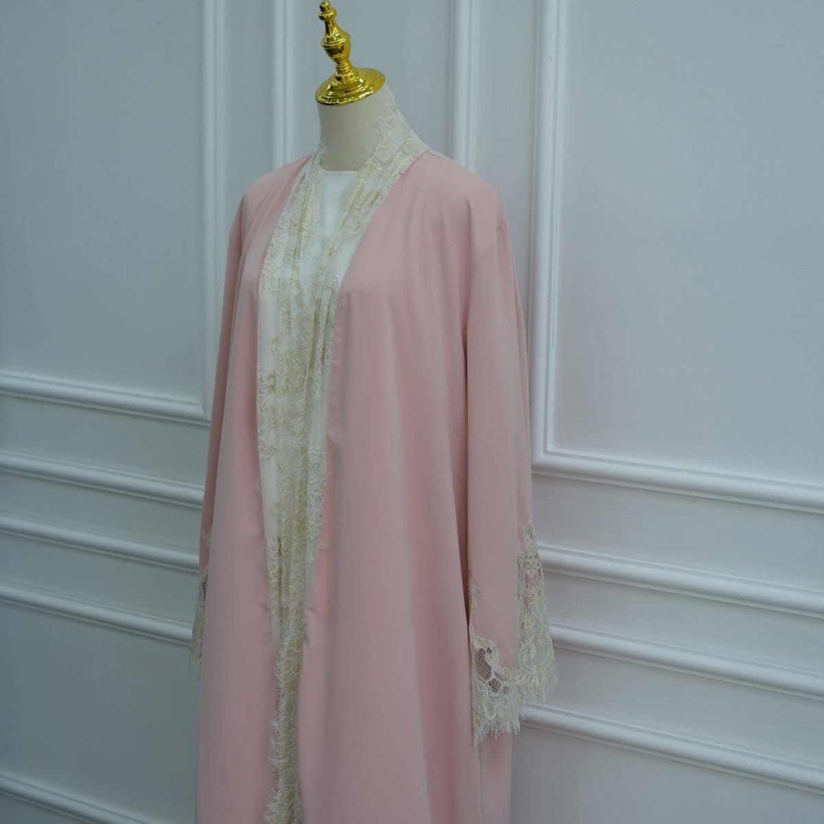 Lace-Panel Flared-Sleeve Open Abaya with Pockets(MOA332) - A-1 Thread Vault