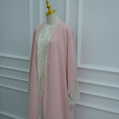 Lace-Panel Flared-Sleeve Open Abaya with Pockets(MOA332) - A-1 Thread Vault
