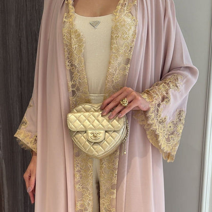 Lace-Panel Flared-Sleeve Open Abaya with Pockets(MOA332) - A-1 Thread Vault