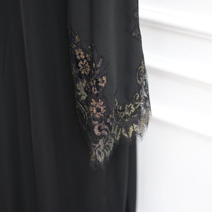 Lace-Panel Flared-Sleeve Open Abaya with Pockets(MOA332) - A-1 Thread Vault