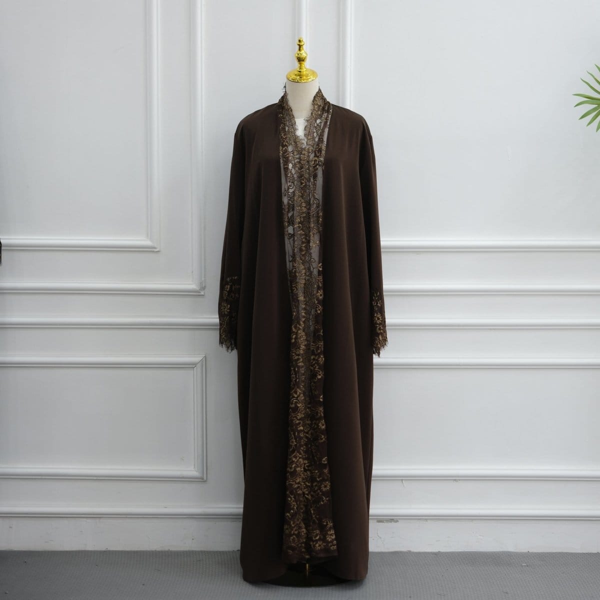Lace-Panel Flared-Sleeve Open Abaya with Pockets(MOA332) - A-1 Thread Vault