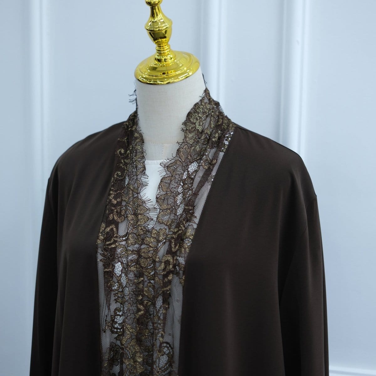 Lace-Panel Flared-Sleeve Open Abaya with Pockets(MOA332) - A-1 Thread Vault