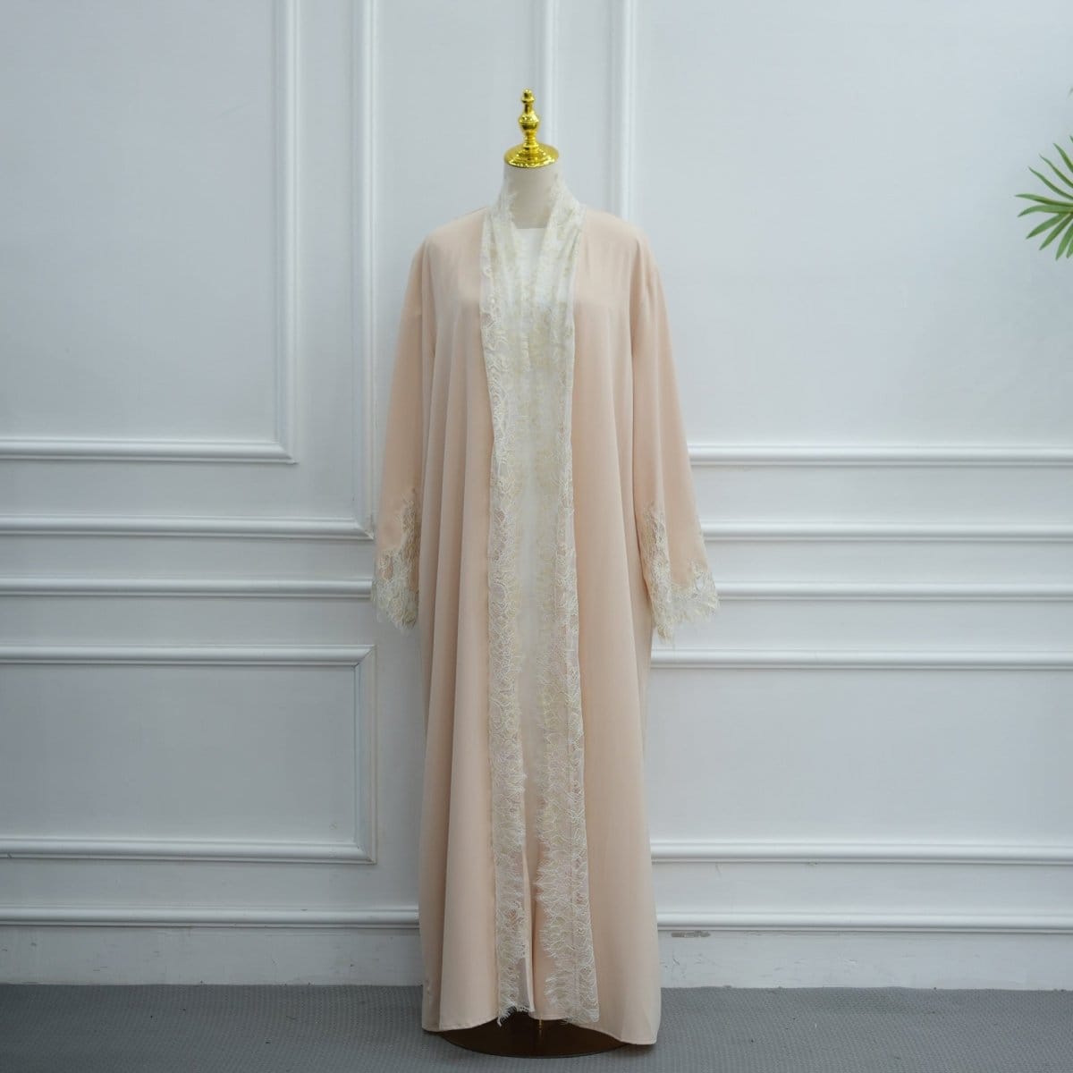 Lace-Panel Flared-Sleeve Open Abaya with Pockets(MOA332) - A-1 Thread Vault