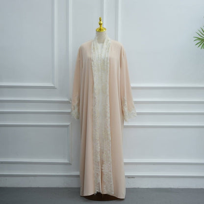 Lace-Panel Flared-Sleeve Open Abaya with Pockets(MOA332) - A-1 Thread Vault