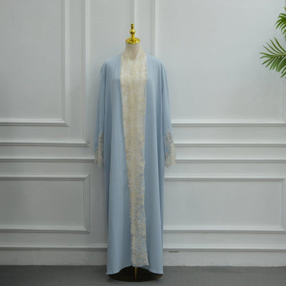Lace-Panel Flared-Sleeve Open Abaya with Pockets(MOA332) - A-1 Thread Vault