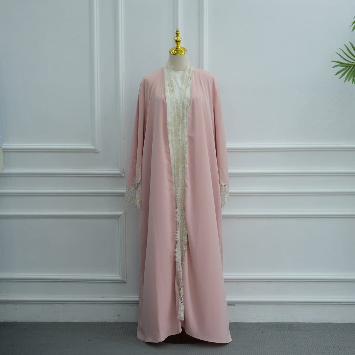 Lace-Panel Flared-Sleeve Open Abaya with Pockets(MOA332) - A-1 Thread Vault