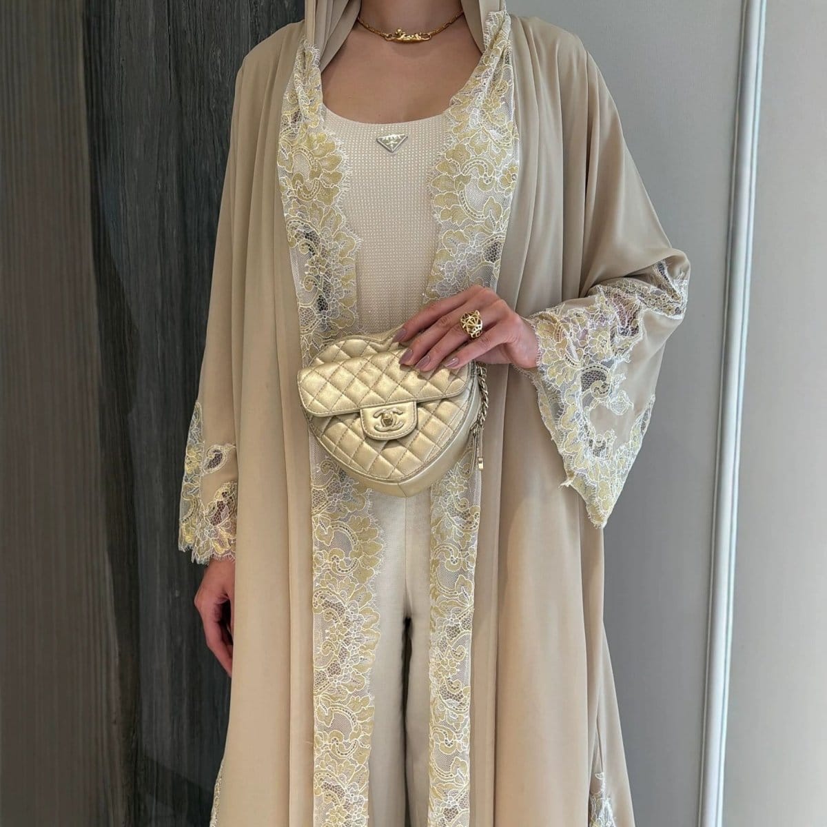 Lace-Panel Flared-Sleeve Open Abaya with Pockets(MOA332) - A-1 Thread Vault