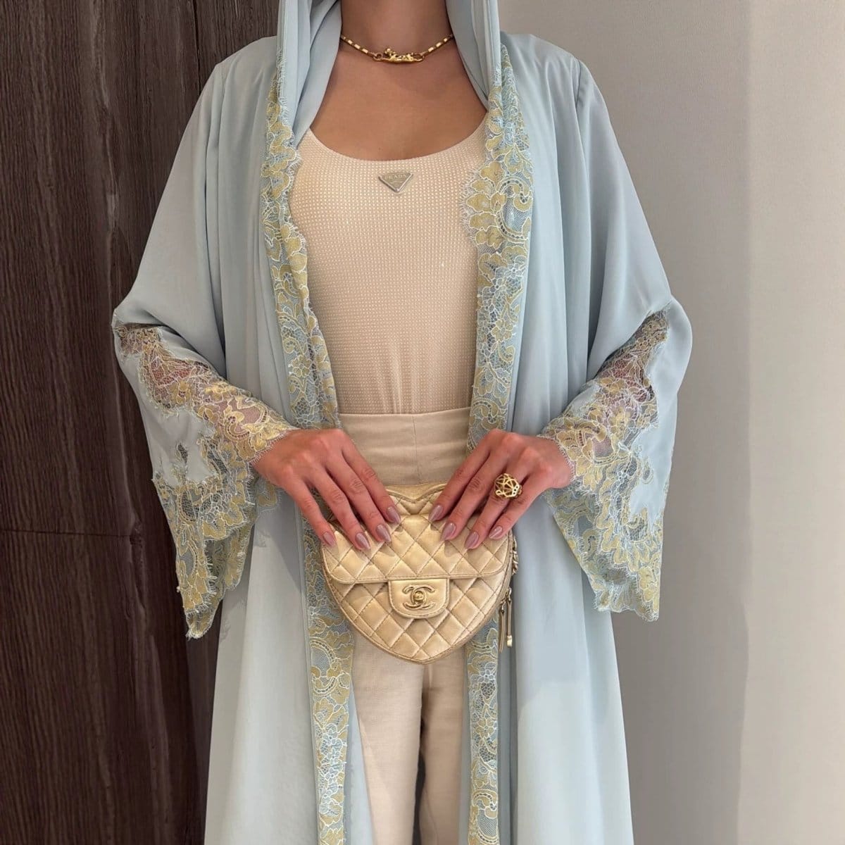 Lace-Panel Flared-Sleeve Open Abaya with Pockets(MOA332) - A-1 Thread Vault