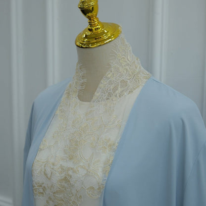 Lace-Panel Flared-Sleeve Open Abaya with Pockets(MOA332) - A-1 Thread Vault