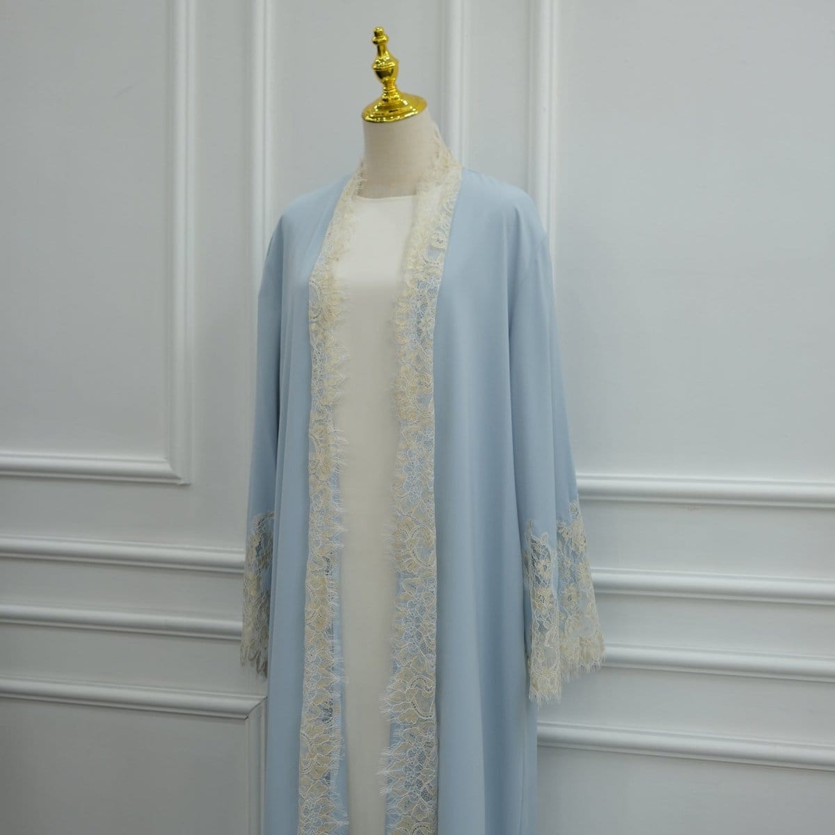 Lace-Panel Flared-Sleeve Open Abaya with Pockets(MOA332) - A-1 Thread Vault