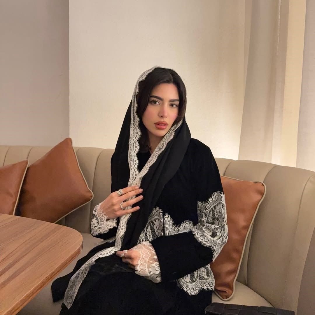 Lace Panel Open Abaya & Hijab Set(MOA319) - A-1 Thread Vault