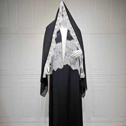 Lace Panel Open Abaya & Hijab Set(MOA319) - A-1 Thread Vault
