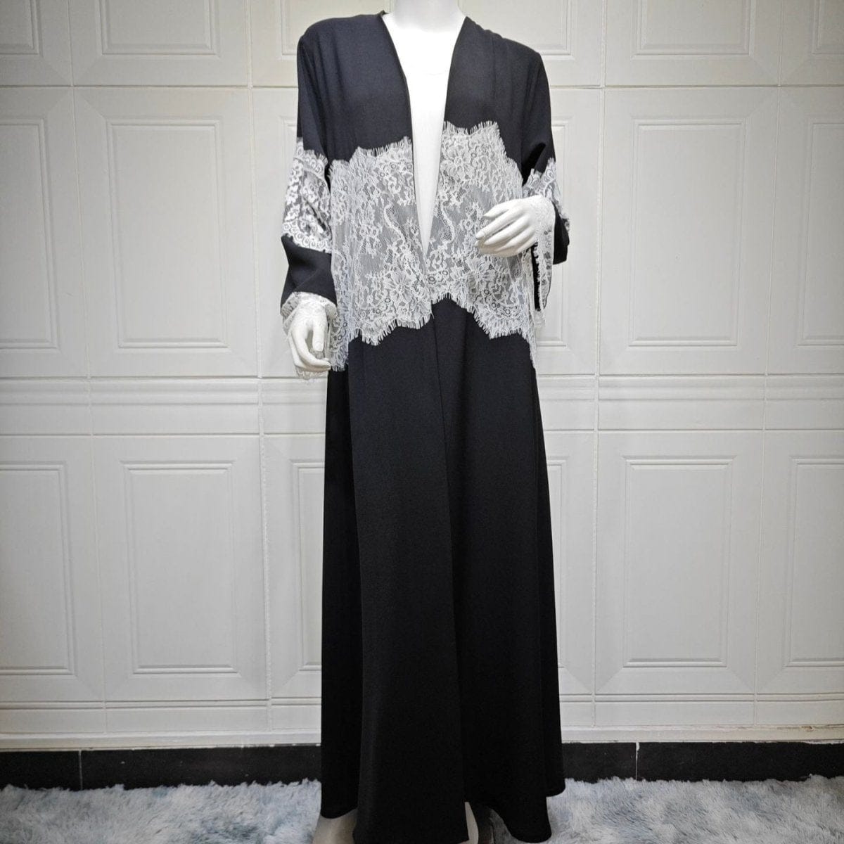 Lace Panel Open Abaya & Hijab Set(MOA319) - A-1 Thread Vault