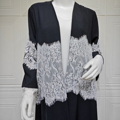 Lace Panel Open Abaya & Hijab Set(MOA319) - A-1 Thread Vault