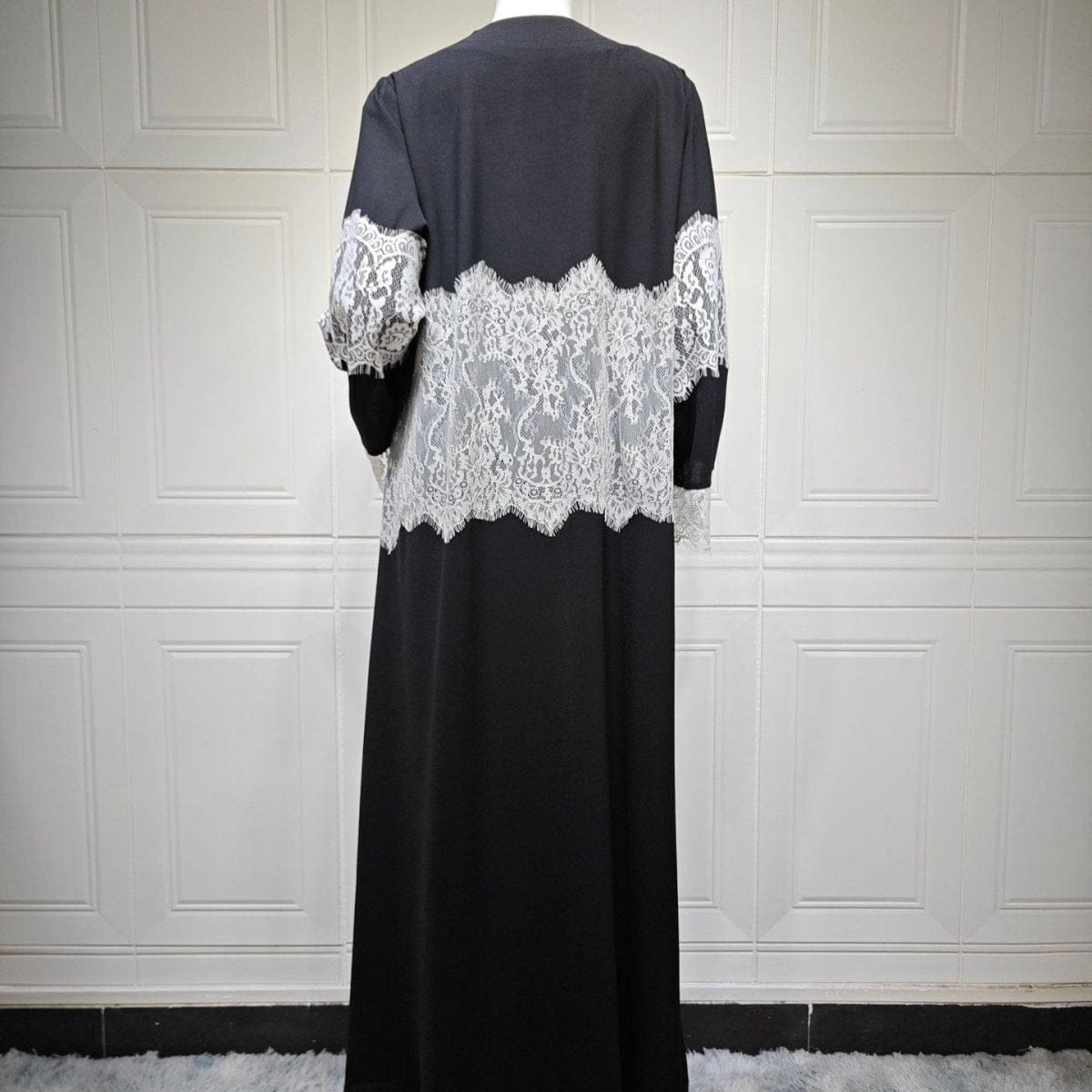 Lace Panel Open Abaya & Hijab Set(MOA319) - A-1 Thread Vault