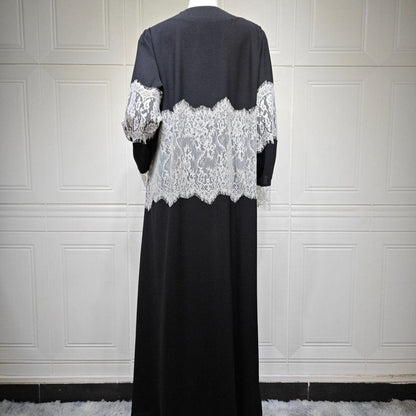 Lace Panel Open Abaya & Hijab Set(MOA319) - A-1 Thread Vault