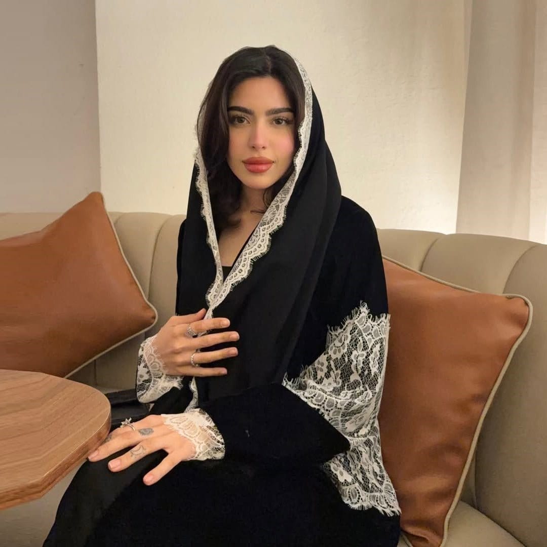 Lace Panel Open Abaya & Hijab Set(MOA319) - A-1 Thread Vault