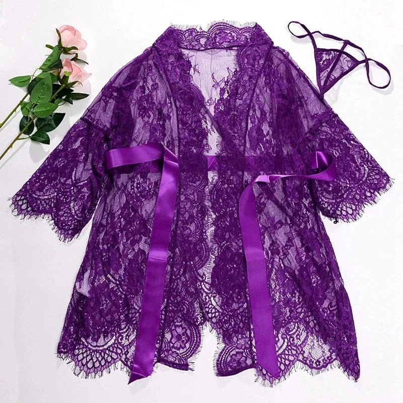 Lace Robes for Women Bridesmaid Gifes Sexy Lingerie See Through Sex Sleepwear Nightwear for Night Underwear Nightdress Bathrobe - A-1 Thread Vault