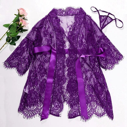 Lace Robes for Women Bridesmaid Gifes Sexy Lingerie See Through Sex Sleepwear Nightwear for Night Underwear Nightdress Bathrobe - A-1 Thread Vault
