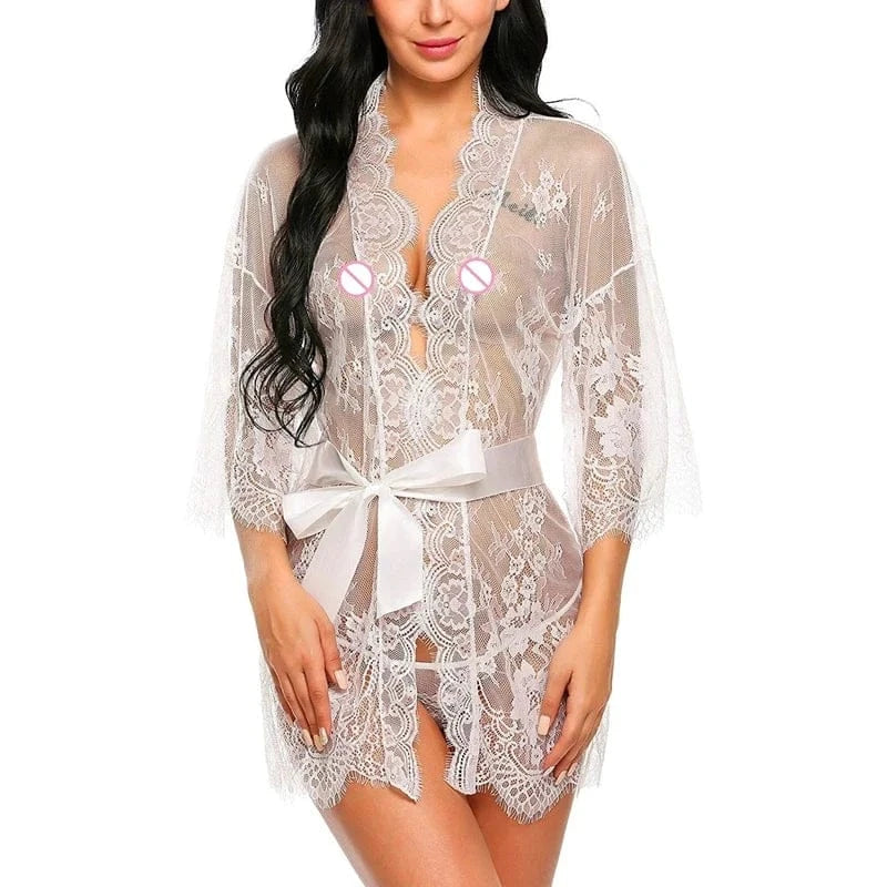 Lace Robes for Women Bridesmaid Gifes Sexy Lingerie See Through Sex Sleepwear Nightwear for Night Underwear Nightdress Bathrobe - A-1 Thread Vault