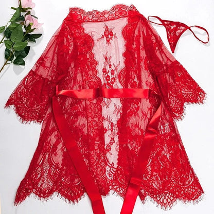 Lace Robes for Women Bridesmaid Gifes Sexy Lingerie See Through Sex Sleepwear Nightwear for Night Underwear Nightdress Bathrobe - A-1 Thread Vault