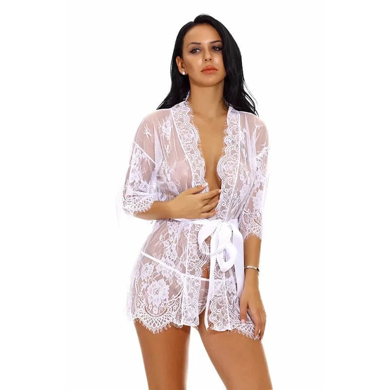 Lace Robes for Women Bridesmaid Gifes Sexy Lingerie See Through Sex Sleepwear Nightwear for Night Underwear Nightdress Bathrobe - A-1 Thread Vault
