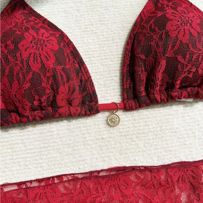 Lace Sexy Bikinis Female Swimsuits Women Three-Piece Swimwear Beach Swimming Wear Bathing Suits Brazilian Bikini Set Pool Bather - A-1 Thread Vault