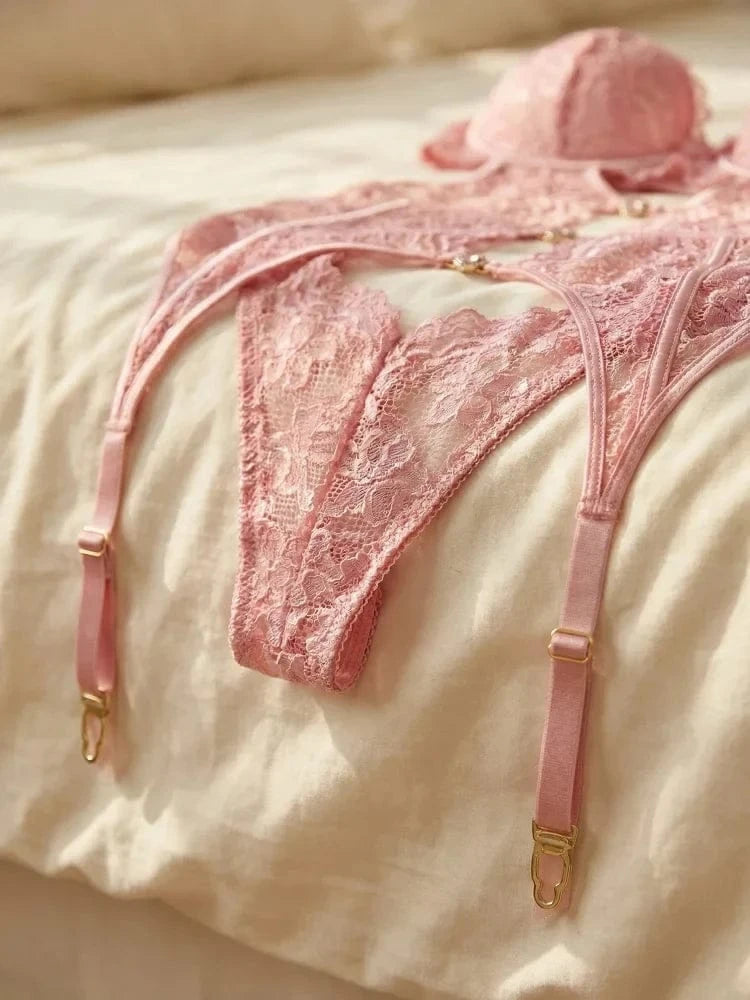 Lace Sexy Lingerie Transparent Hot Underwear Bra Set And Garter Sleepwear Exotic Panties Suit - A-1 Thread Vault