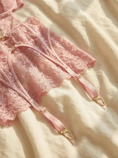 Lace Sexy Lingerie Transparent Hot Underwear Bra Set And Garter Sleepwear Exotic Panties Suit - A-1 Thread Vault