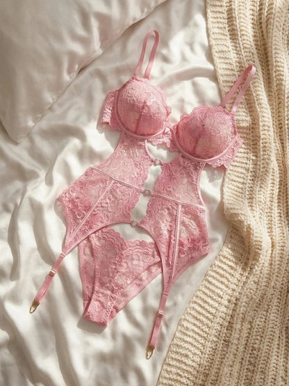 Lace Sexy Lingerie Transparent Hot Underwear Bra Set And Garter Sleepwear Exotic Panties Suit - A-1 Thread Vault