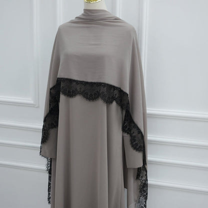 Lace Splice Nida Maxi Dress & Hijab Set(MA444) - A-1 Thread Vault