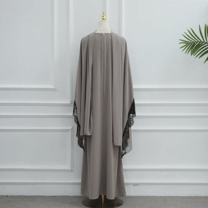 Lace Splice Nida Maxi Dress & Hijab Set(MA444) - A-1 Thread Vault