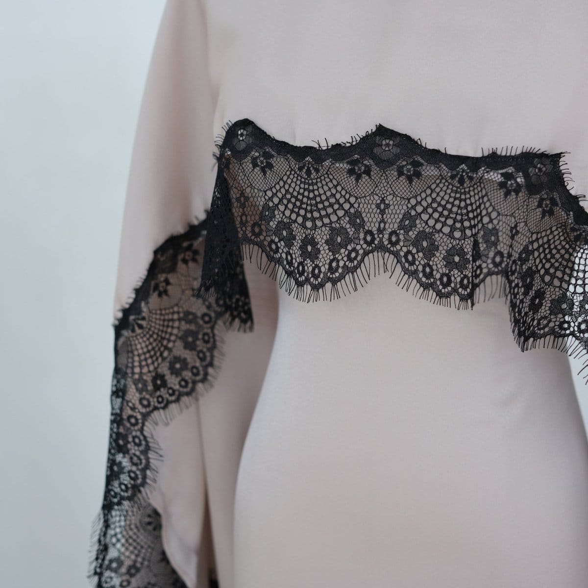 Lace Splice Satin Maxi Dress with Fixed Cape(MS438) - A-1 Thread Vault