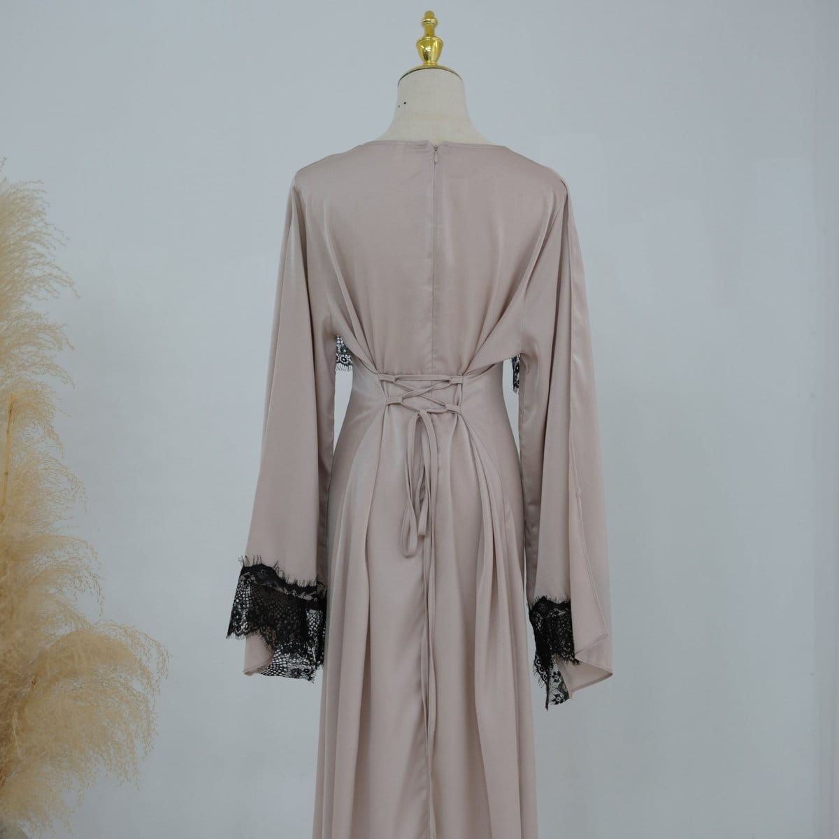Lace Splice Satin Maxi Dress with Fixed Cape(MS438) - A-1 Thread Vault