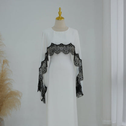 Lace Splice Satin Maxi Dress with Fixed Cape(MS438) - A-1 Thread Vault
