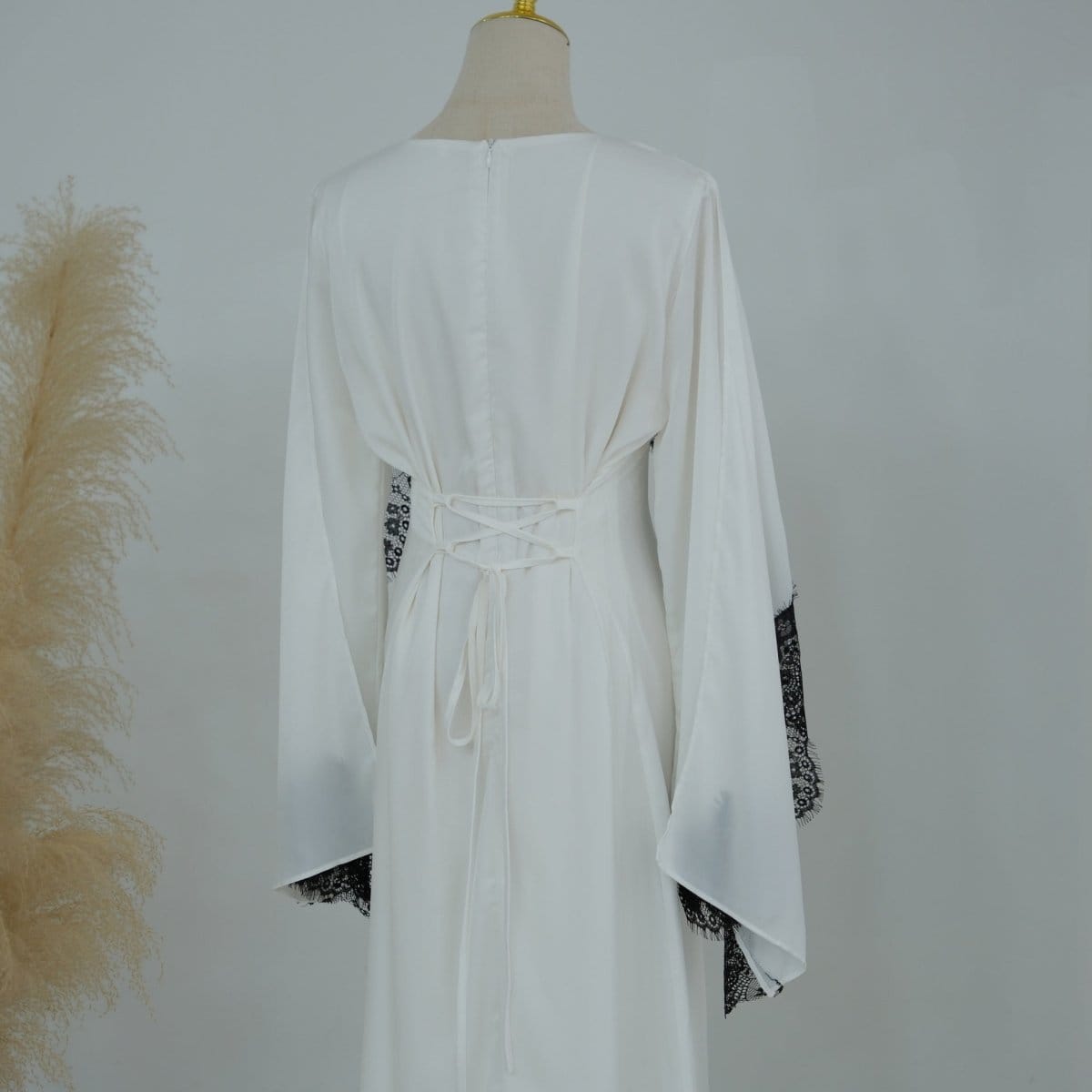 Lace Splice Satin Maxi Dress with Fixed Cape(MS438) - A-1 Thread Vault