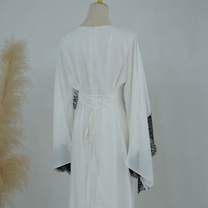 Lace Splice Satin Maxi Dress with Fixed Cape(MS438) - A-1 Thread Vault