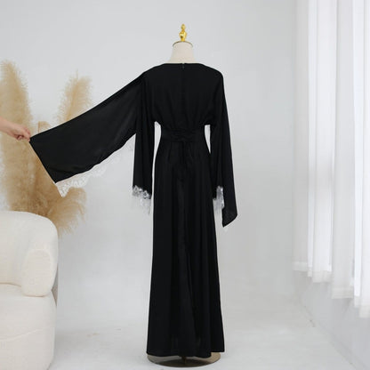 Lace Splice Satin Maxi Dress with Fixed Cape(MS438) - A-1 Thread Vault