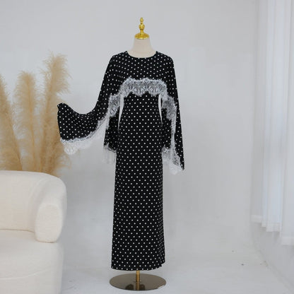 Lace Splice Satin Maxi Dress with Fixed Cape(MS438) - A-1 Thread Vault