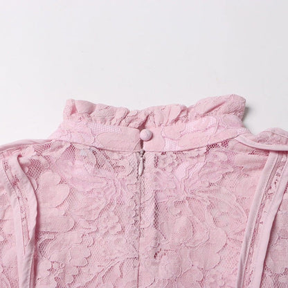 Lace Stand Collar Bell Sleeve Maxi Dress (MS395) - A-1 Thread Vault