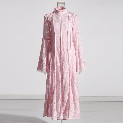 Lace Stand Collar Bell Sleeve Maxi Dress (MS395) - A-1 Thread Vault