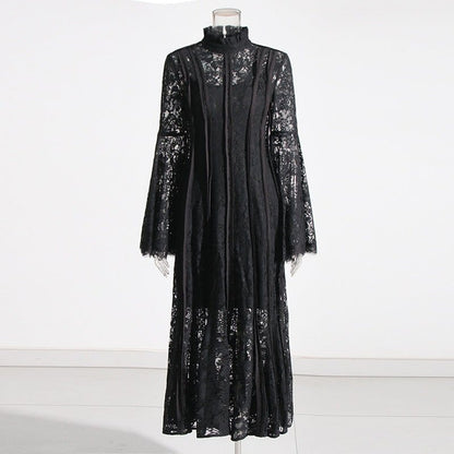Lace Stand Collar Bell Sleeve Maxi Dress (MS395) - A-1 Thread Vault