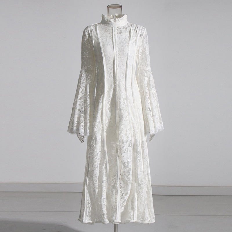 Lace Stand Collar Bell Sleeve Maxi Dress (MS395) - A-1 Thread Vault