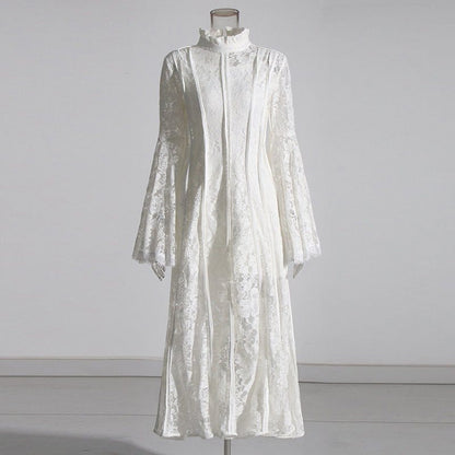 Lace Stand Collar Bell Sleeve Maxi Dress (MS395) - A-1 Thread Vault