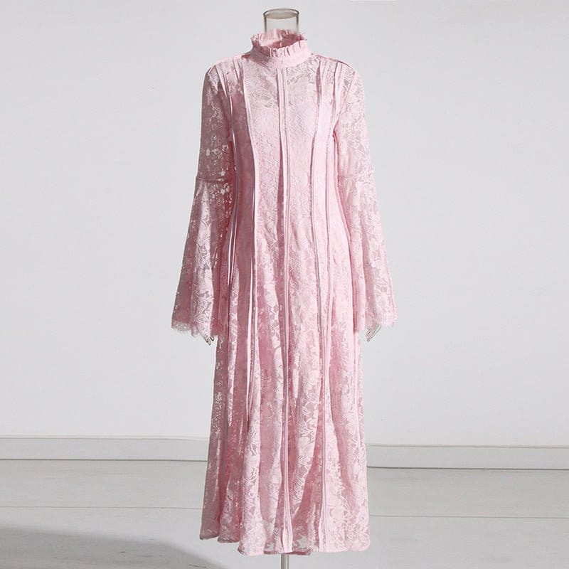 Lace Stand Collar Bell Sleeve Maxi Dress (MS395) - A-1 Thread Vault