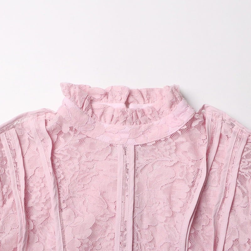 Lace Stand Collar Bell Sleeve Maxi Dress (MS395) - A-1 Thread Vault